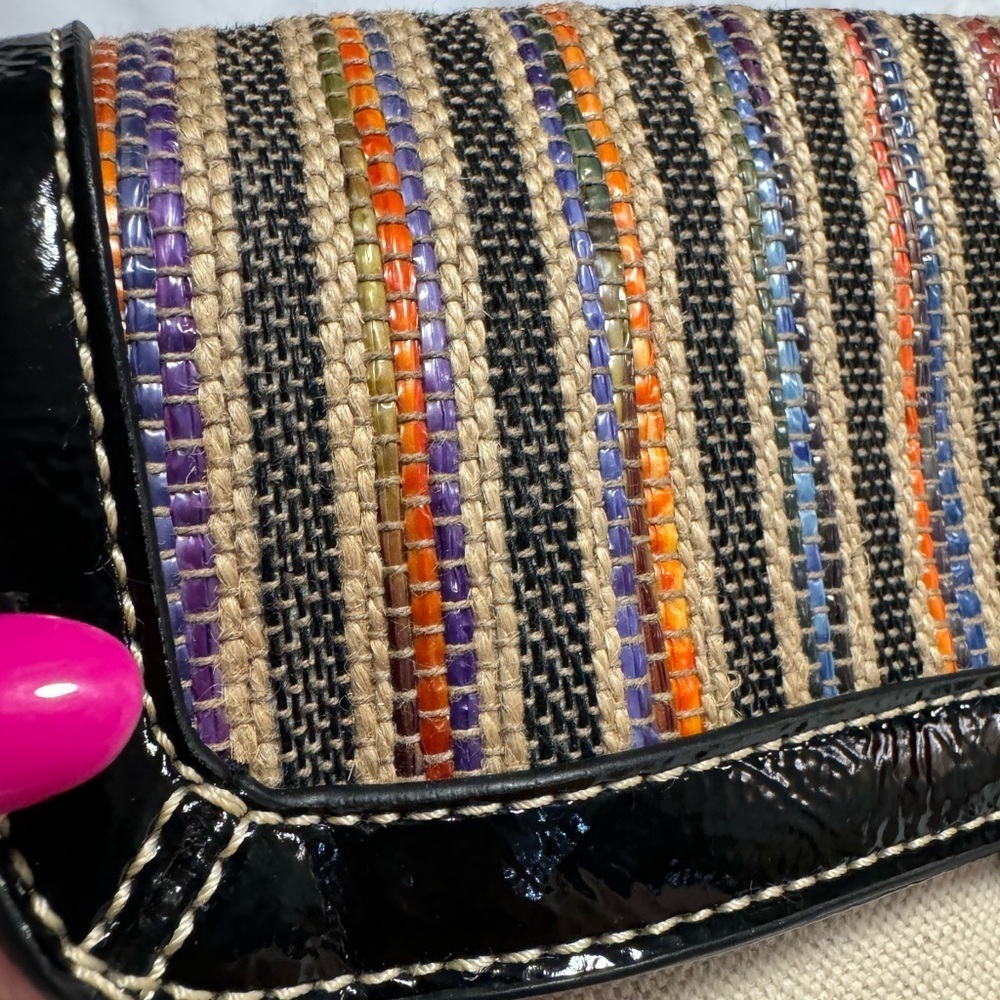 Vintage Nine West Striped Colorful Raffia Tweed Classy Shoulder Chain Purse Boho - Picture 4 of 16